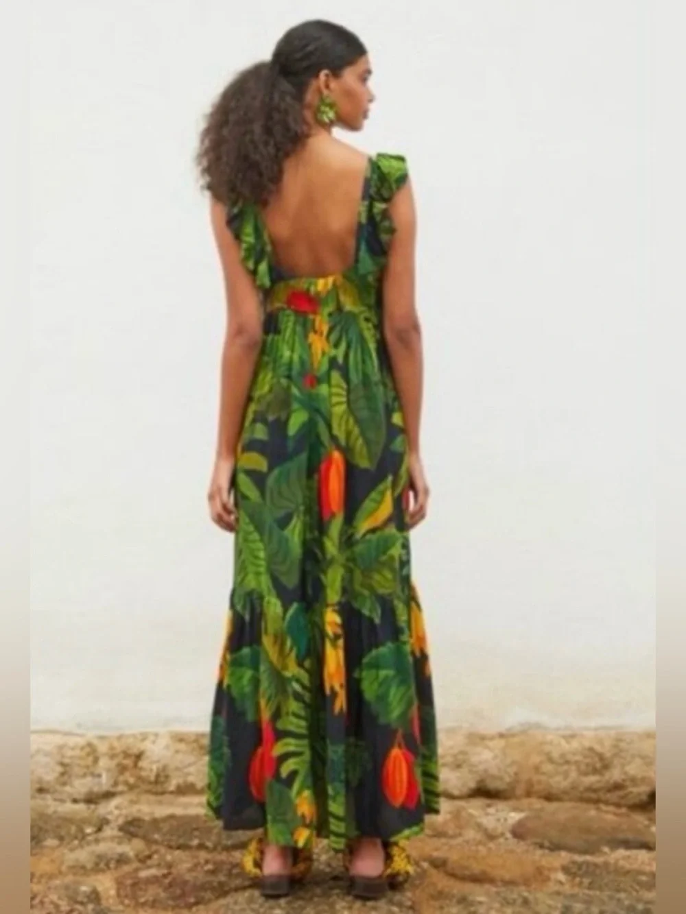 FARM Rio Black Maxi Dress with Green & Red Tropical Leaves - Picture 2 of 10